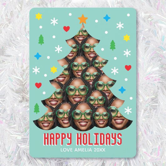 Playful Custom Photo Modern Christmas Tree Green Feestdagenkaart