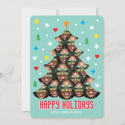 Playful Custom Photo Modern Christmas Tree Green Feestdagenkaart (Voorkant)