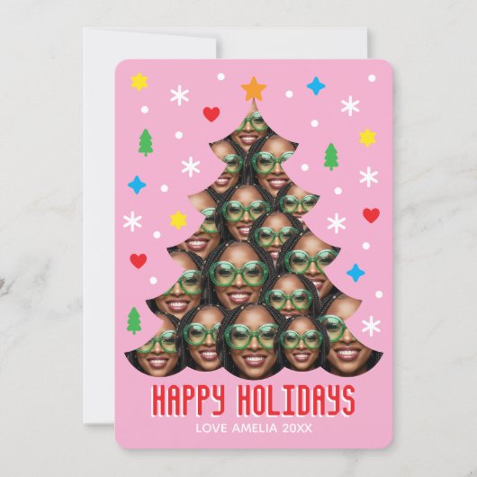 Playful Custom Photo Modern Christmas Tree Pink Feestdagenkaart (Voorkant)