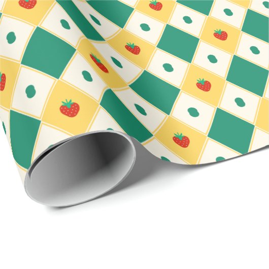 Playful Diamond Strawberry Pattern Cadeaupapier (Rol Hoek)