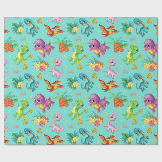 Playful Dinosaur Cadeaupapier (Vlak)