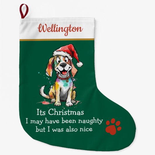 Playful Dog Christmas Stocking –  Cute Festive Grote Kerstsok (Voorkant)