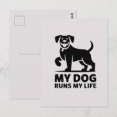Playful Dog Outline "My Dog Runs My Life" Art Briefkaart (Voorkant / Achterkant)