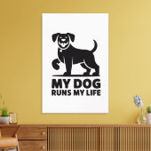 Playful Dog Outline "My Dog Runs My Life" Art Canvas Afdruk (Insitu (Woonkamer))
