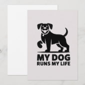 Playful Dog Outline "My Dog Runs My Life" Art Feestdagenkaart (Voorkant / Achterkant)