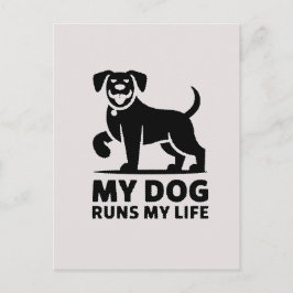 Playful Dog Outline "My Dog Runs My Life" Art Feestdagenkaart