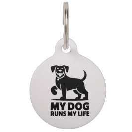 Playful Dog Outline "My Dog Runs My Life" Art Huisdierpenning