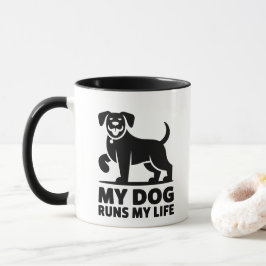 Playful Dog Outline "My Dog Runs My Life" Art Mok