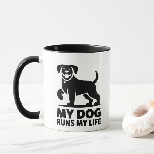 Playful Dog Outline "My Dog Runs My Life" Art Mok (Met donut)
