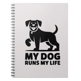 Playful Dog Outline "My Dog Runs My Life" Art Notitieboek