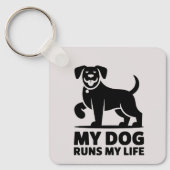 Playful Dog Outline "My Dog Runs My Life" Art Sleutelhanger (Voorkant)