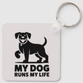 Playful Dog Outline "My Dog Runs My Life" Art Sleutelhanger (Achterkant)