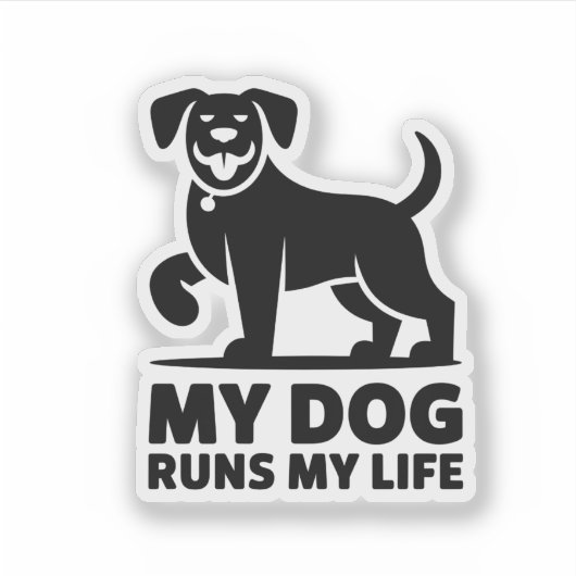 Playful Dog Outline "My Dog Runs My Life" Art Sticker (Voorkant)