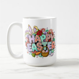 Playful Easter Artwork With Bunny Ears and Florals Koffiemok