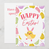 Playful Easter Chick & Colorful Eggs Feestdagenkaart (Voorkant / Achterkant)