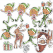 Playful Elves and Dynamic Santa Poses Custom Cut  Sticker (Voorkant)