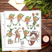 Playful Elves and Dynamic Santa Poses Custom Cut Sticker