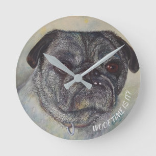 PLAYFUL EN CUTE PUG RONDE KLOK