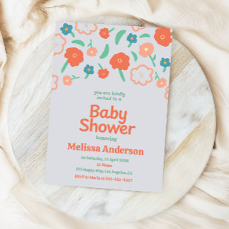 Playful Floral Baby Shower Invitation  Kaart