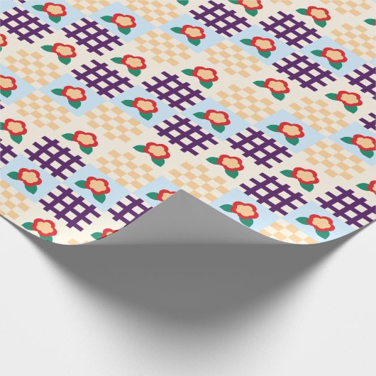 Playful Floral Grid Pattern Cadeaupapier (Hoek)