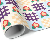 Playful Floral Grid Pattern Cadeaupapier (Rol Hoek)