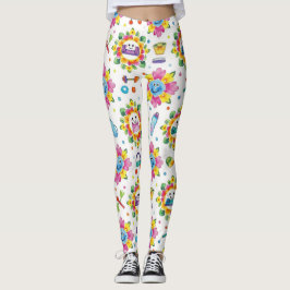 Playful Floral Mandalas Seamless Pattern Leggings