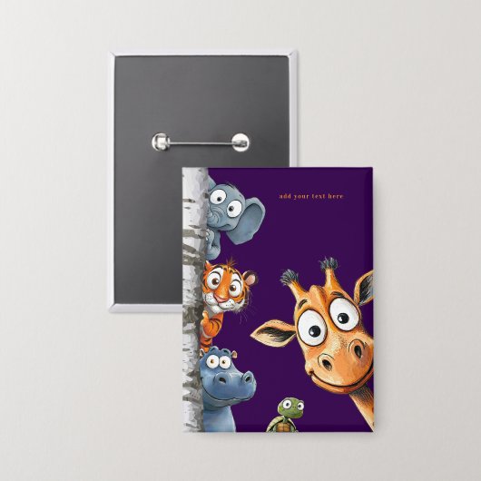 Playful Forest Creatures Purple Square Design Button (Voorkant / Achterkant)