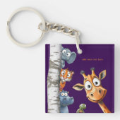 Playful Forest Creatures Purple Square Design Sleutelhanger (voorkant)