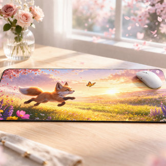 Playful Fox Cubs in Spring Blossom Meadow Bureaumat