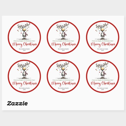 Playful funny deer sticker red green doodle style (Vel)