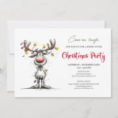 Playful funny reindeer Christmas party invite Kaart (Voorkant)
