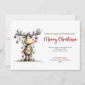 Playful Funny Reindeer Holiday Greeting Card Feestdagenkaart (Voorkant)