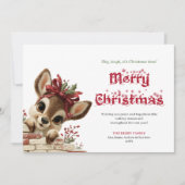 Playful Funny Reindeer Snow kids holiday greeting  Feestdagenkaart (Voorkant)