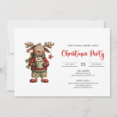 Playful Funny Reindeer watercolor holiday invite Kaart (Voorkant)