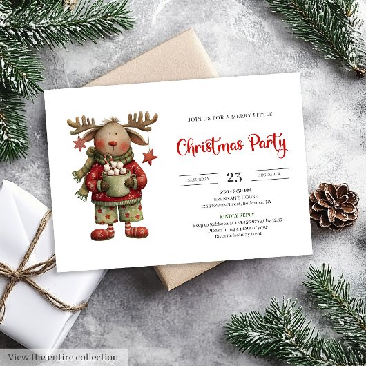 Playful Funny Reindeer watercolor holiday invite Kaart