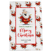 Playful funny Santa artistic red green gift bag Medium Cadeauzakje (Voorkant)