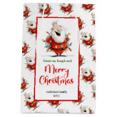 Playful funny Santa artistic red green gift bag Medium Cadeauzakje (Achterkant)