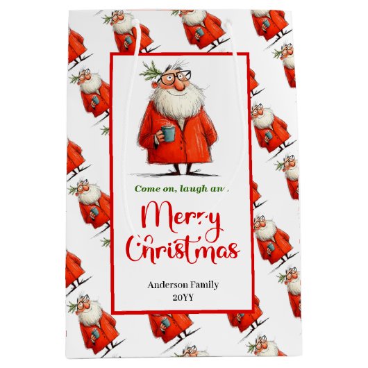 Playful funny Santa Claus minimalist festive Medium Cadeauzakje (Voorkant)