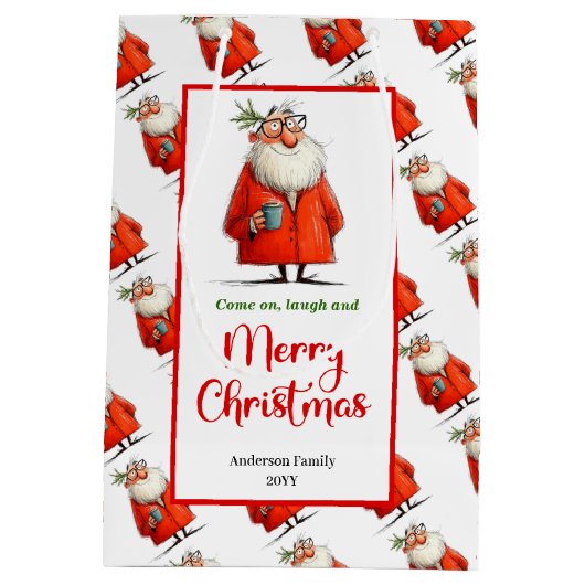 Playful funny Santa Claus minimalist festive Medium Cadeauzakje (Achterkant)