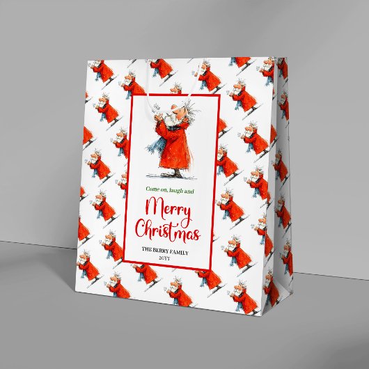 Playful funny Santa modern watercolor Christmas Medium Cadeauzakje