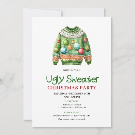 Playful Funny Ugly Sweater Holiday Invite Kaart (Voorkant)