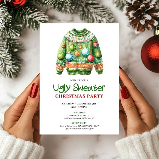 Playful Funny Ugly Sweater Holiday Invite Kaart