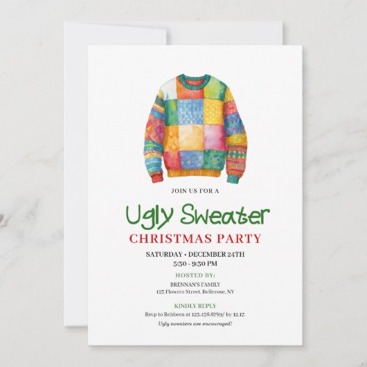 Playful funny ugly sweater party invitation kaart (Voorkant)