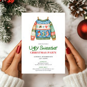 Playful Funny Ugly Sweater Xmas Invite Kaart