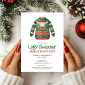 Playful Funny Ugly Sweater Xmas Party Card Kaart