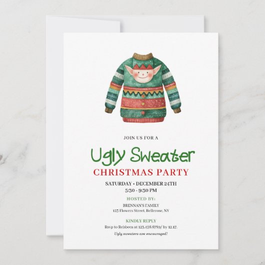 Playful Funny Ugly Sweater Xmas Party Card Kaart (Voorkant)