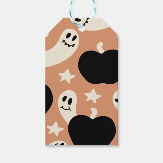 Playful Ghosts and Pumpkins on Black – Halloween Cadeaulabel (Voorkant)