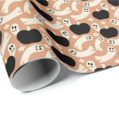 Playful Ghosts and Pumpkins on Black – Halloween Cadeaupapier (Rol Hoek)
