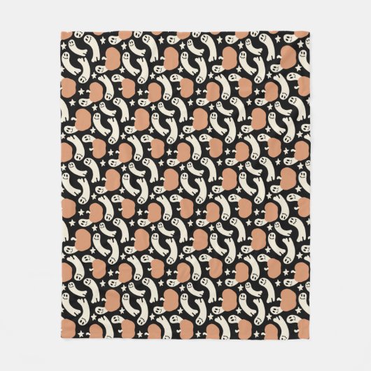 Playful Ghosts and Pumpkins on Black – Halloween R Fleece Deken (Voorkant)