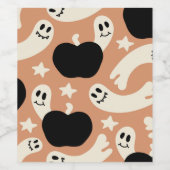 Playful Ghosts and Pumpkins on Black – Halloween Wijn Etiket (Enkel label)